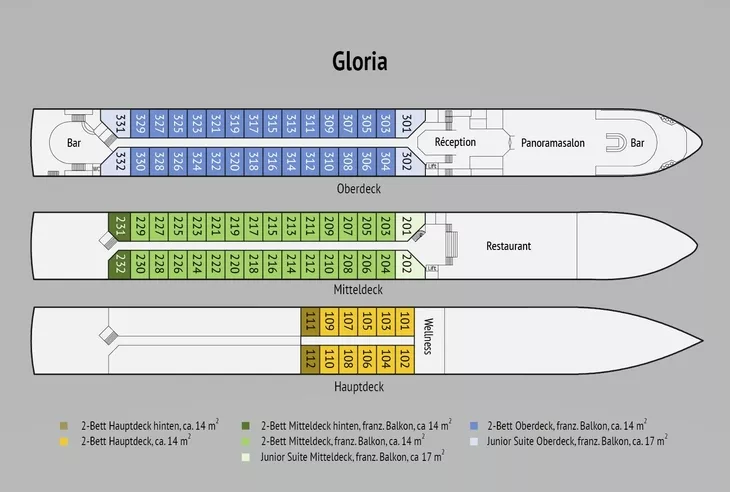 Gloria Deckplan Kabinenplan