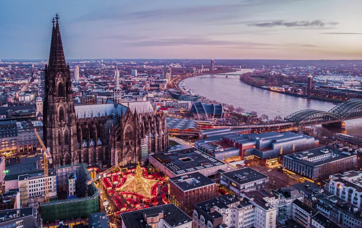 Cologne Germany Christmas market, aerial drone view over Cologne rhine river Germany - © Fokke Baarssen - stock.adobe.com