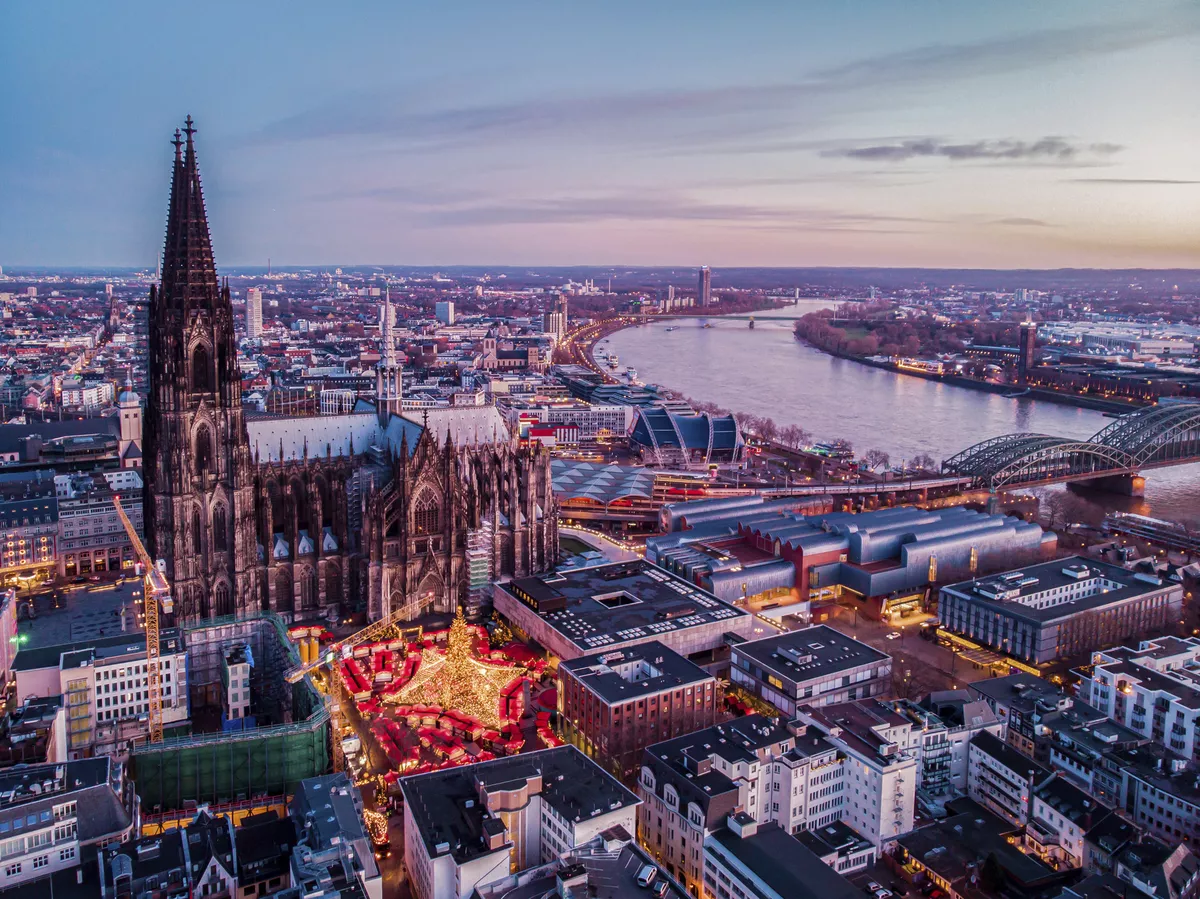 Cologne Germany Christmas market, aerial drone view over Cologne rhine river Germany - © Fokke Baarssen - stock.adobe.com