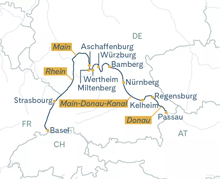 Routenplan Thurgau Prestige Passau-Basel