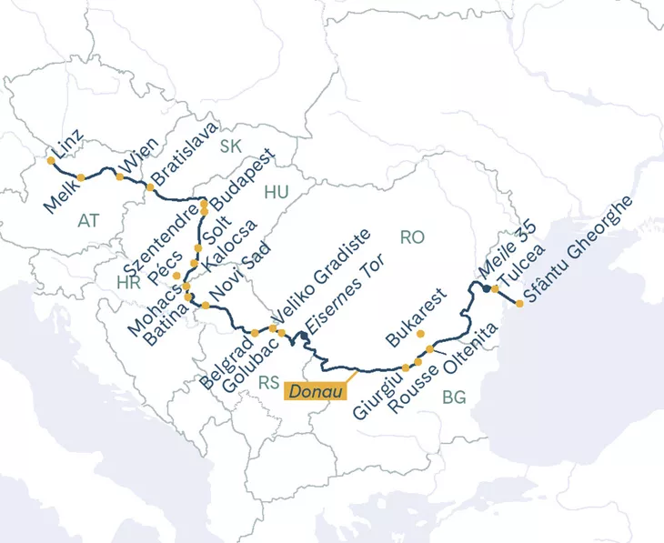 Routenplan Thurgau Prestige Linz-Donaudelta-Linz