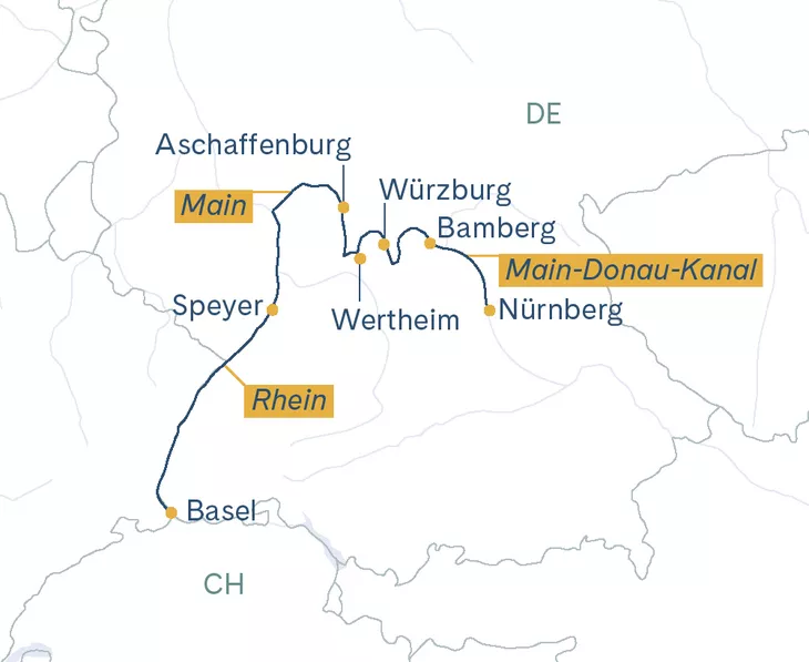 Routenplan Thurgau Prestige Basel-Nürnberg