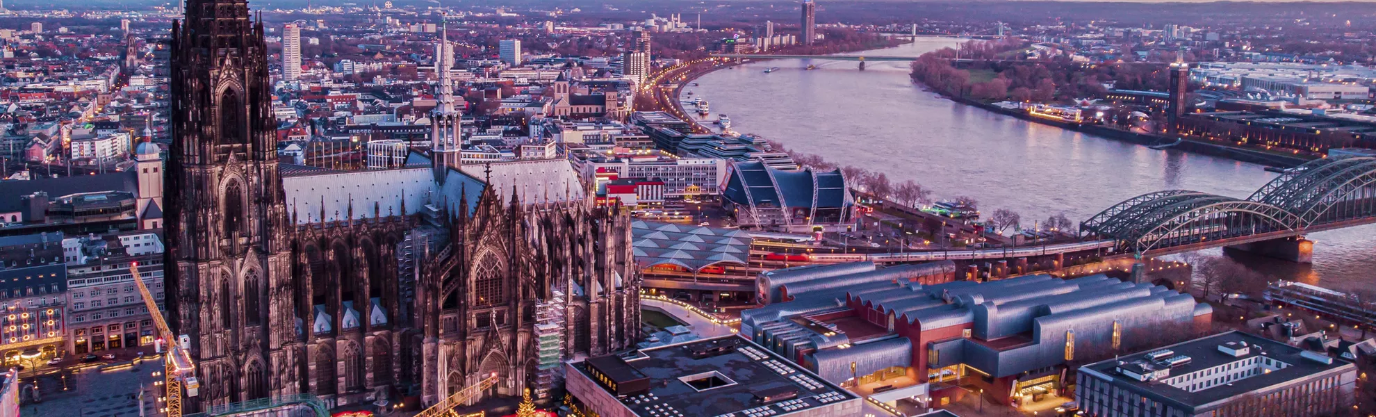 Cologne Germany Christmas market, aerial drone view over Cologne rhine river Germany - © Fokke Baarssen - stock.adobe.com