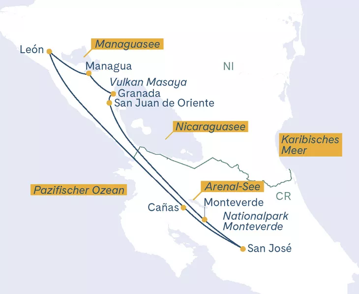 Routenplan Costa Rica & Nicaragua