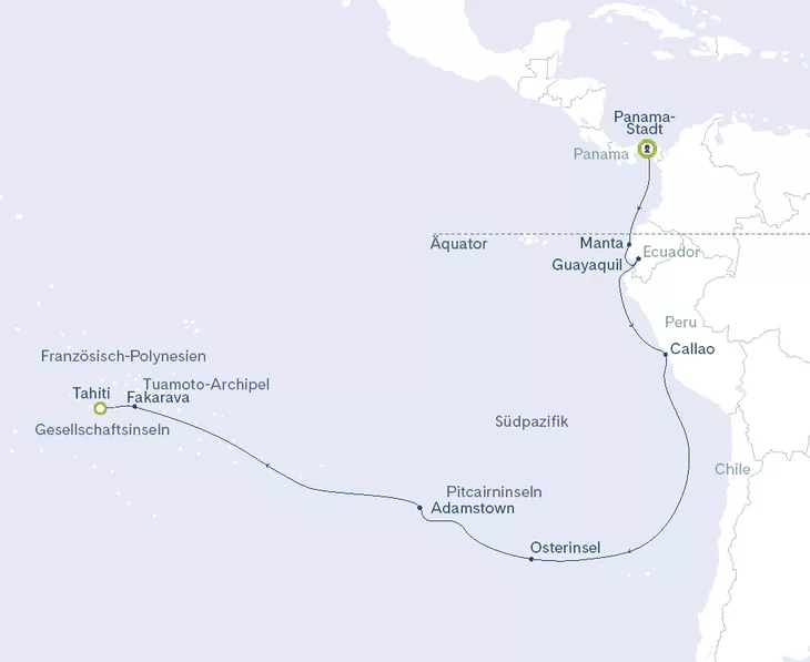 Routenplan Vasco da Gama, Panama-Tahiti